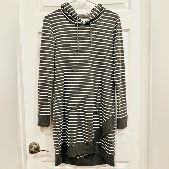 Maurices Gray Striped Hooded Sweatshirt Dress - Picture 2 of 3